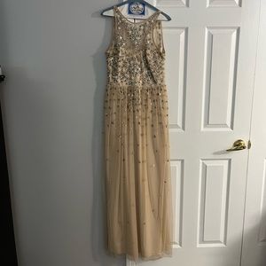 BHLDN beige floral sequins bridesmaid dress, size 6, altered